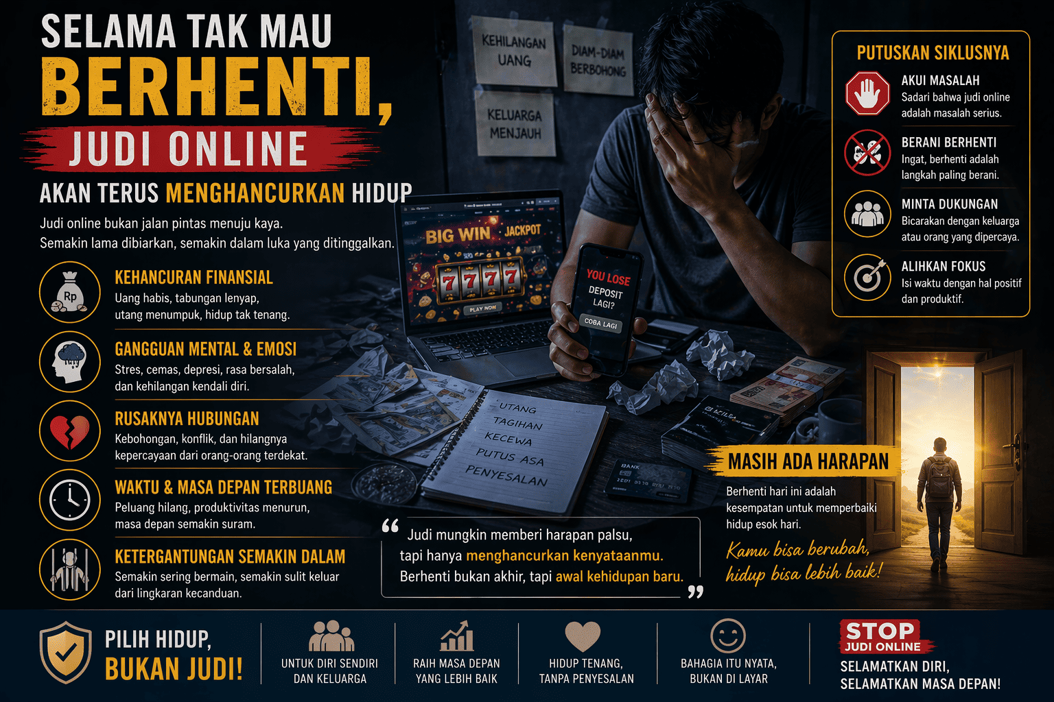 Selama Tak Mau Berhenti, Judi Online Akan Terus Menghancurkan Hidup