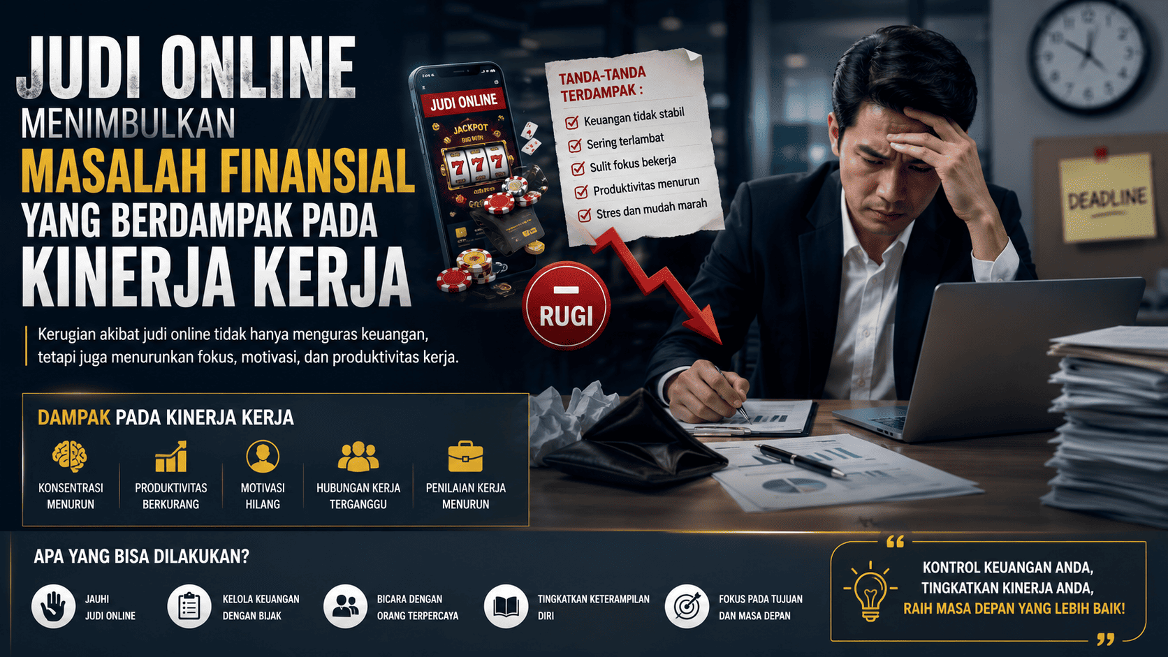 Judi Online Menimbulkan Masalah Finansial yang Berdampak pada Kinerja Kerja.