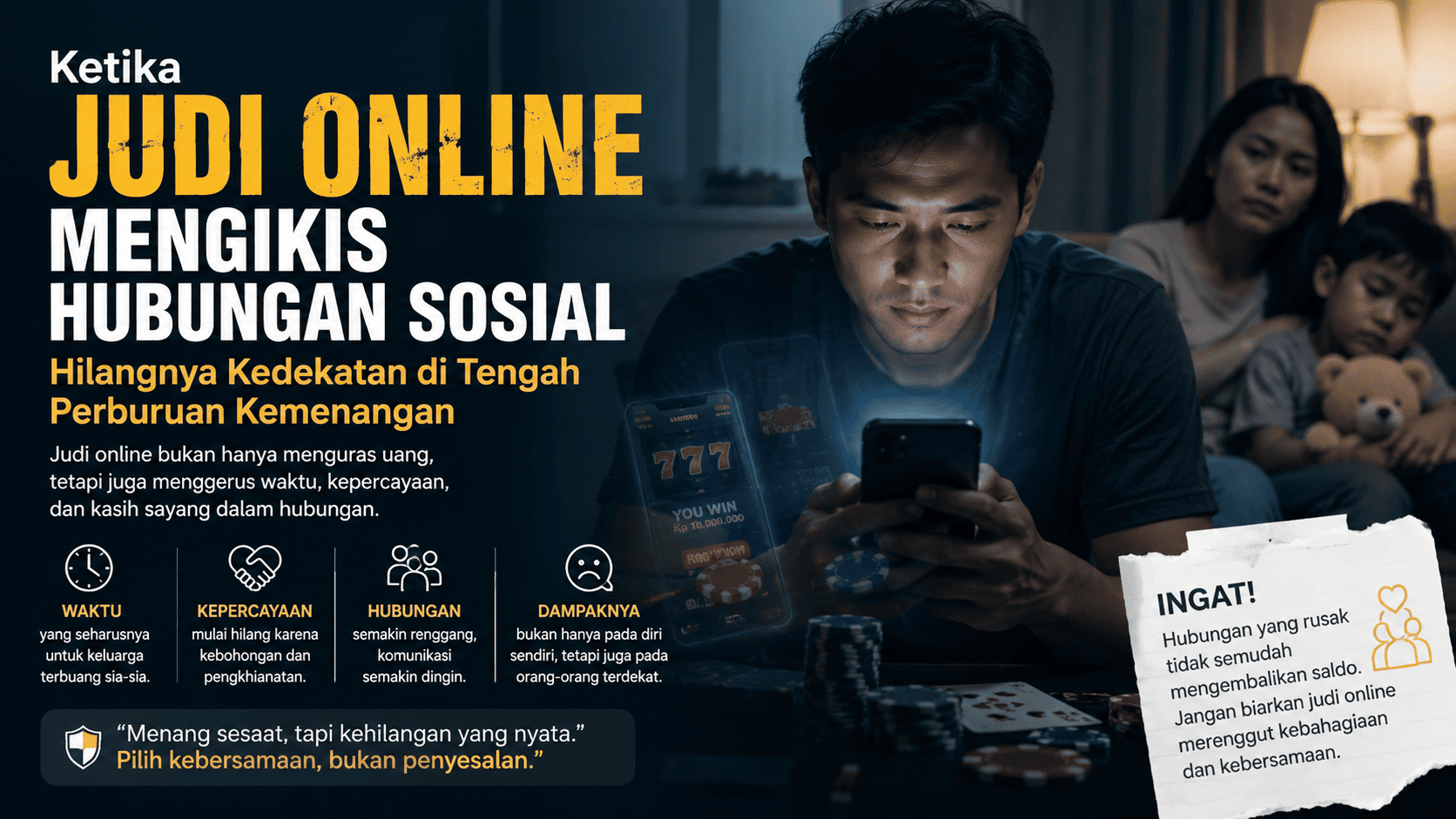 Ketika Judi Online Mengikis Hubungan Sosial, Hilangnya Kedekatan di Tengah Perburuan Kemenangan.