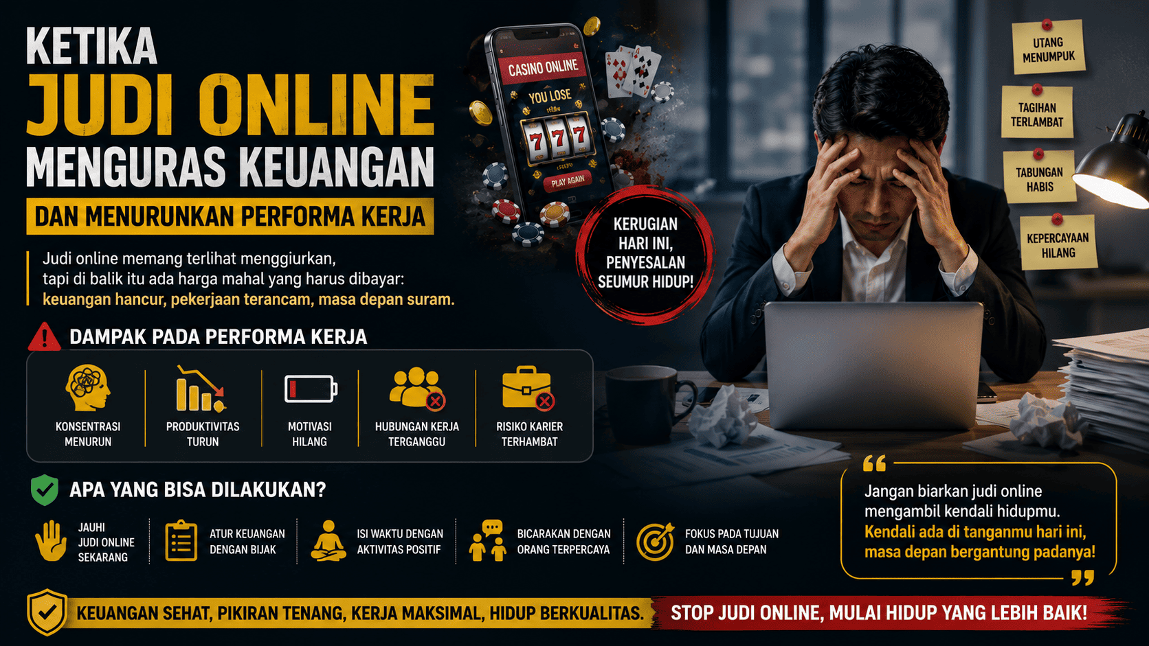Ketika Judi Online Menguras Keuangan dan Menurunkan Performa Kerja.