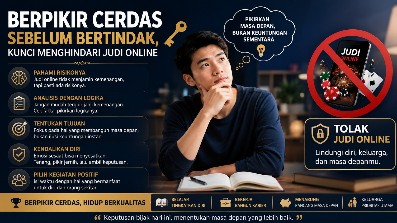 Berpikir Cerdas Sebelum Bertindak, Kunci Menghindari Judi Online.