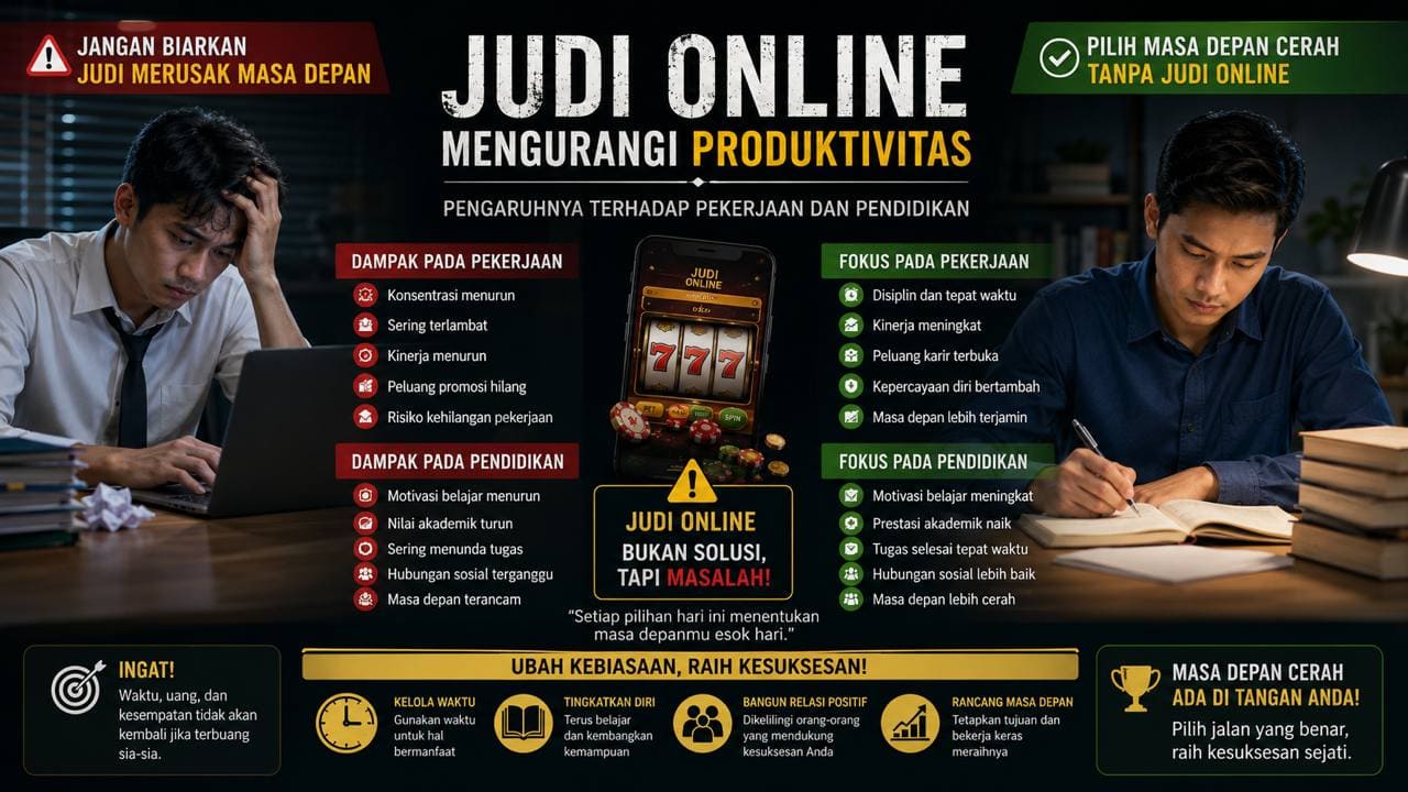 Judi Online dan Penurunan Produktivitas, Pengaruhnya terhadap Pekerjaan dan Pendidikan.