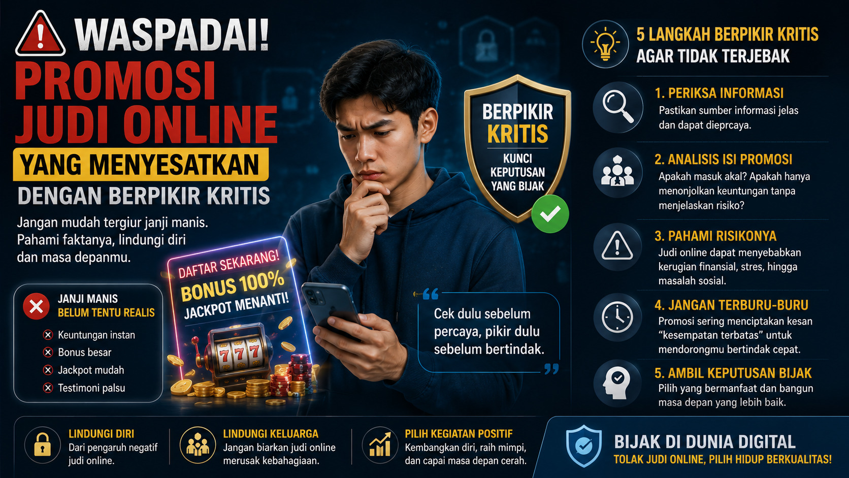 Waspadai Promosi Judi Online yang Menyesatkan dengan Berpikir Kritis.