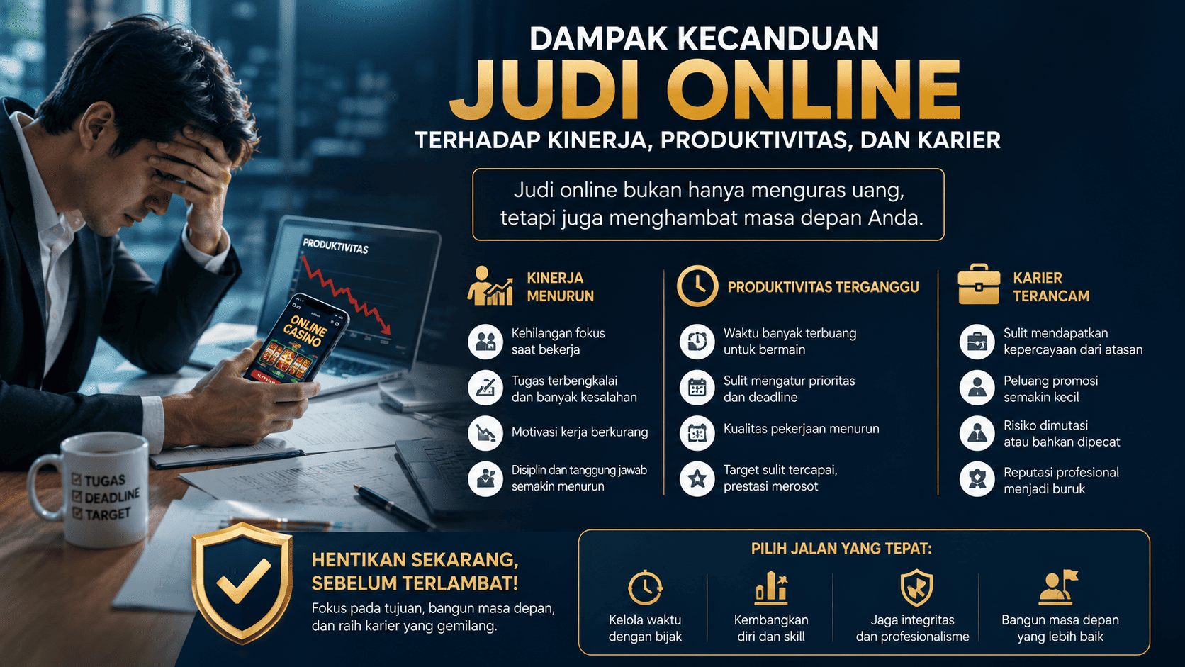 Dampak Kecanduan Judi Online terhadap Kinerja, Produktivitas, dan Karier.